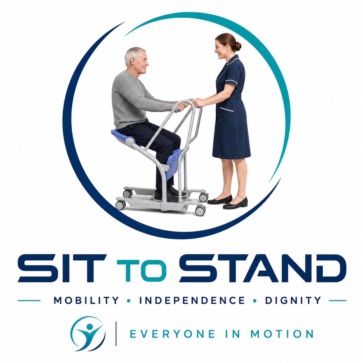 Sit to Stand mobility product with carer and user